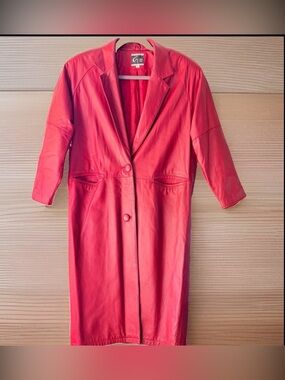 Vintage G-III Global Identity Red Leather Bold Statement Trench Coat Duster LG